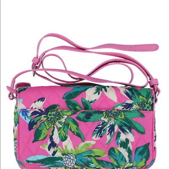 Vera Bradley Turn lock crossbody Tropical print pink quilted Bag NWT - Picture 3 of 14